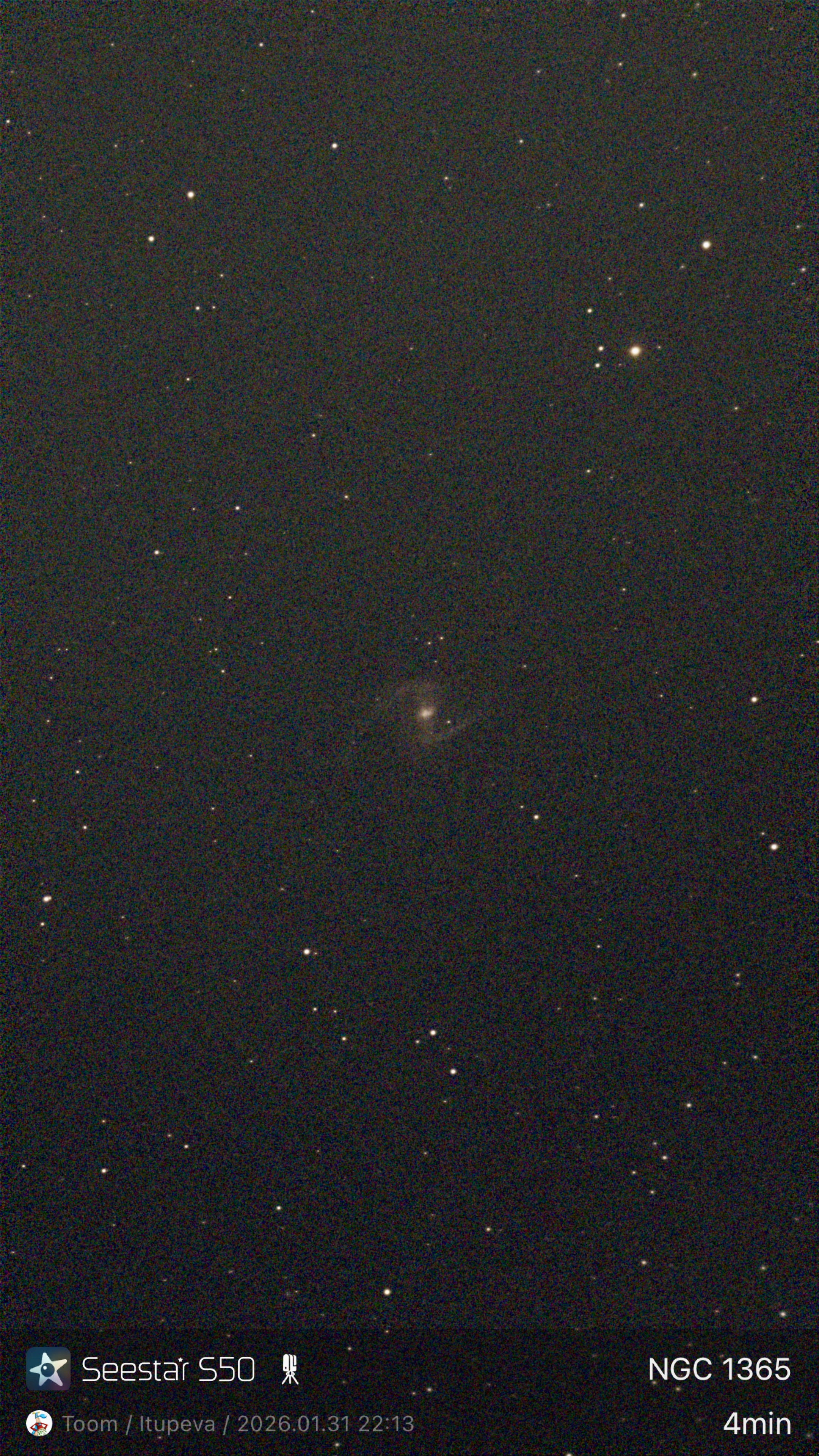 Stacked 20 NGC 1365 10.0s IRCUT 20260131 221258