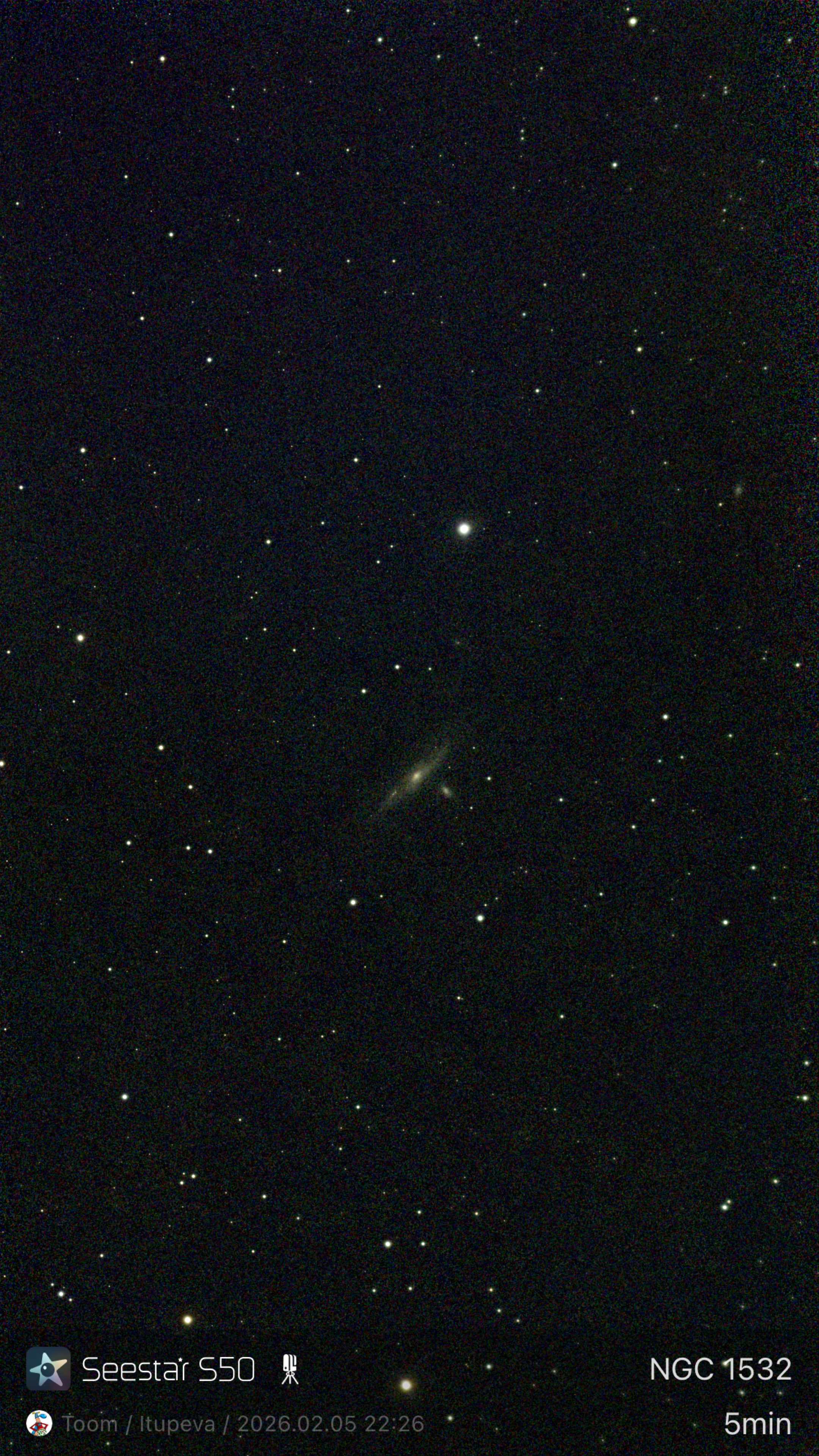 Stacked 147 NGC 1532 2.0s IRCUT 20260205 222617