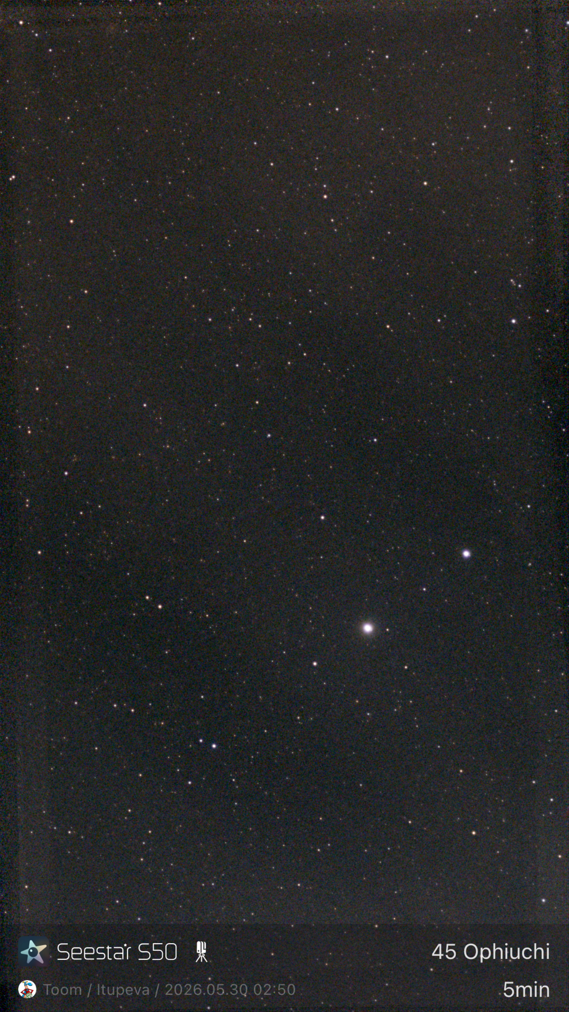 Stacked 50 45 Ophiuchi 5.0s IRCUT 20260530 024959