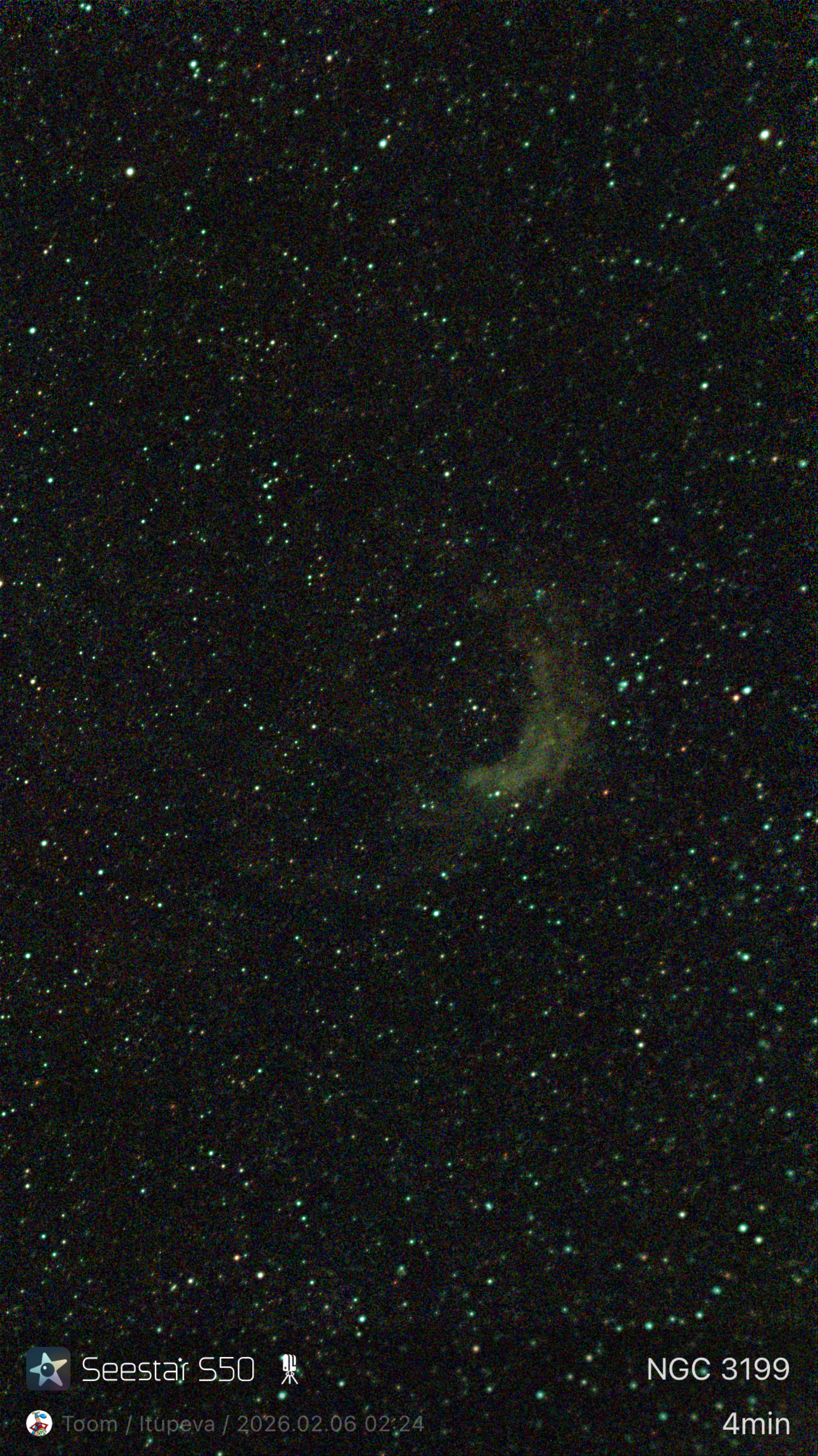 Stacked 42 NGC 3199 5.0s LP 20260206 022411