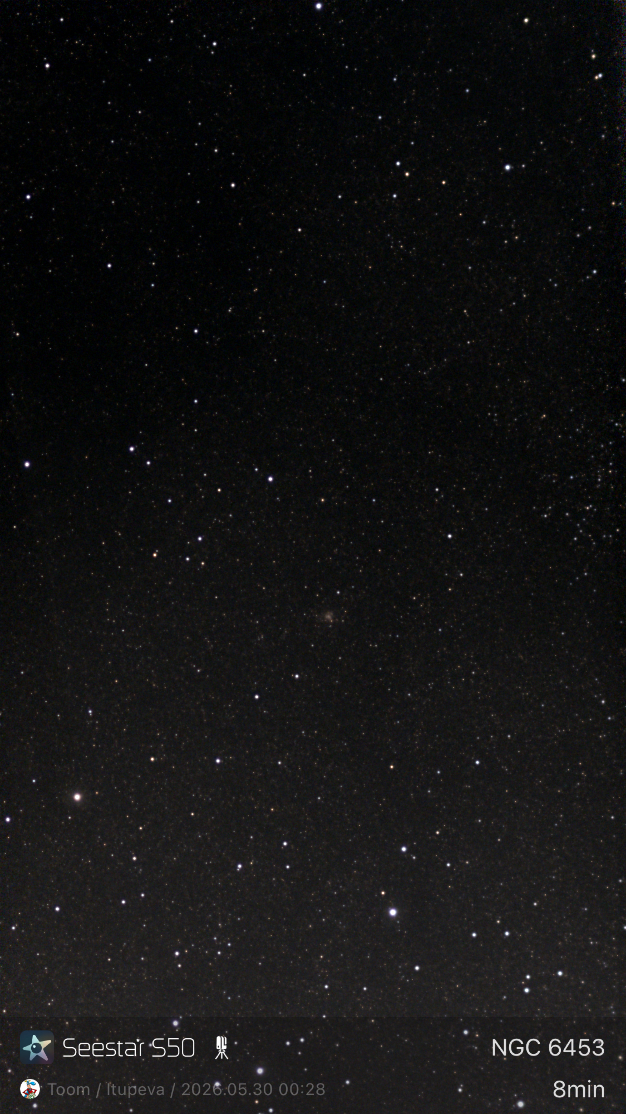 Stacked 95 NGC 6453 5.0s IRCUT 20260530 002754
